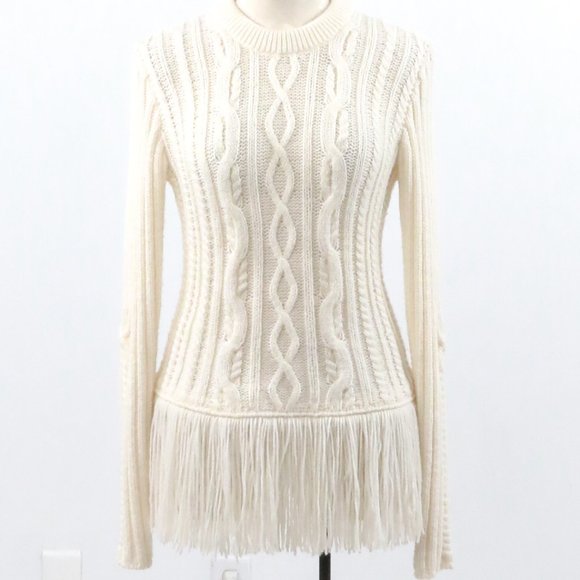 Tory Burch Sweaters - Tory Burch S Wool Fringe Cable Knit Sweater Cream